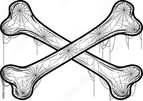 Crossed bones with spiderwebs for halloween decoration art