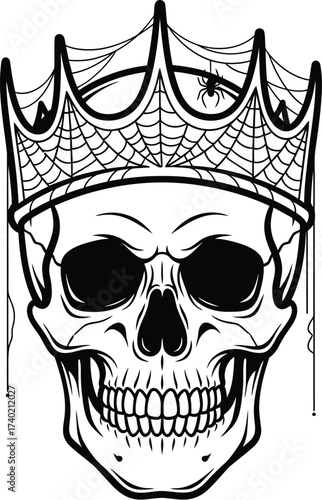 Skull wearing a crown with spiderweb design illustration