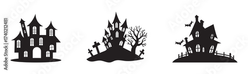 Set of Spooky Haunted Houses for Halloween