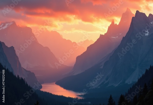 Breathtaking Sunrise at Mountain Viewpoint Amidst Vibrant Colors and Morning Glow