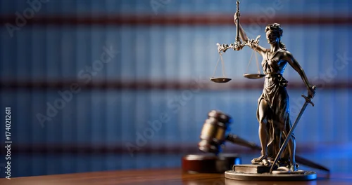 Obraz Legal Concept: Themis is the goddess of justice and the judge's gavel hammer as a symbol of law and order on the background of books