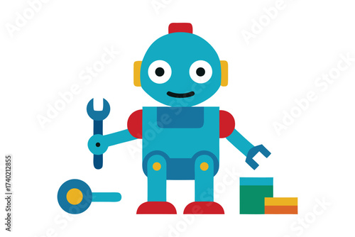 Child Fixing Broken Robot Toy Vector Illustration