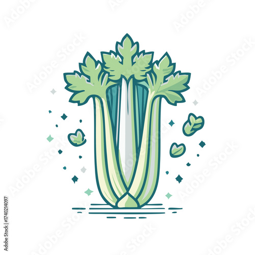 Fresh Celery Bunch Illustration with Green Leaves for Healthy Recipes