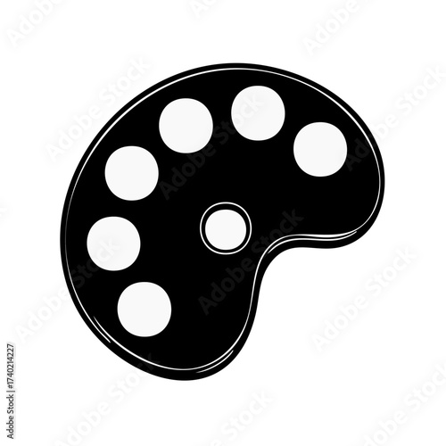 Artist's Palette in Black and White Silhouette Artistic Tool for Mixing Colors