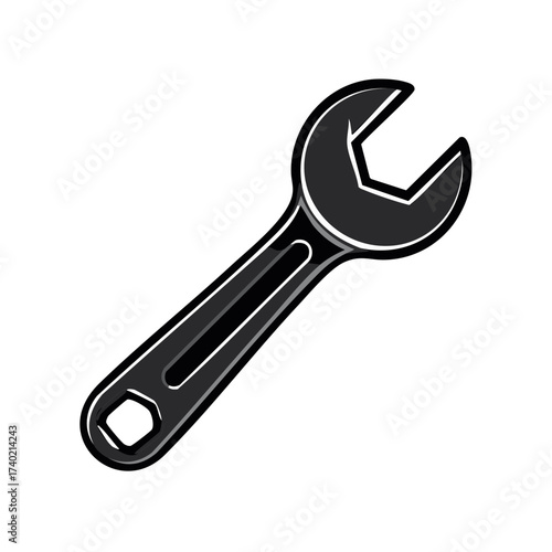 Sturdy black and gray wrench tool vector illustration for repair construction and industrial maintenance