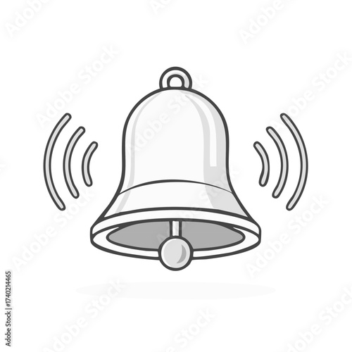 Animated bell ringing with sound waves graphic element on white background