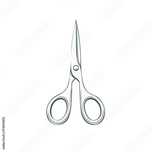 Sharp pointed scissors detailed drawing isolated on white background vector art