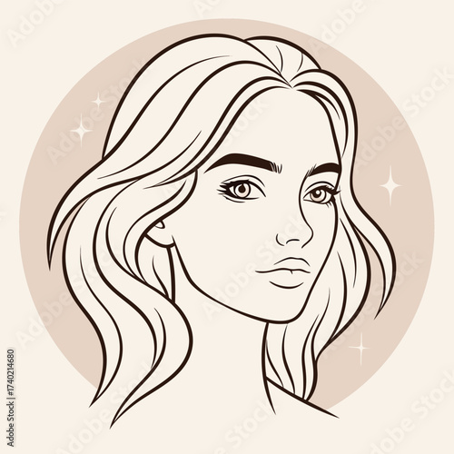 Beautiful woman face with bright makeup, fashion illustration for beauty salon or visage artist isolated on white background