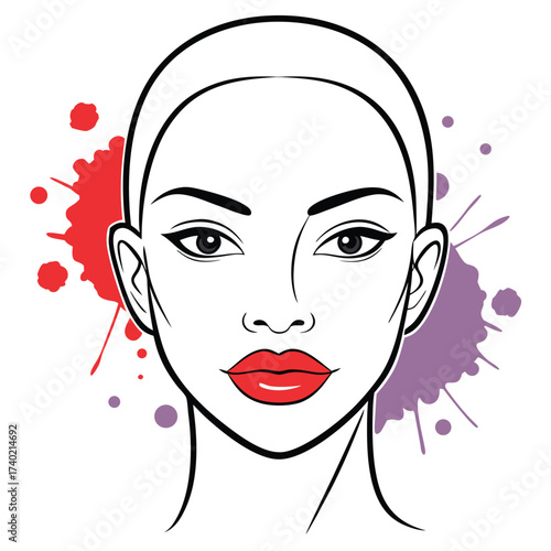 Beautiful woman face with bright makeup isolated on white background, fashion illustration for beauty salon or visage artist