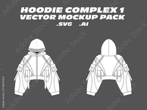 Detailed Technical Vector Illustration of a Hoodie – Editable SVG Clothing Template