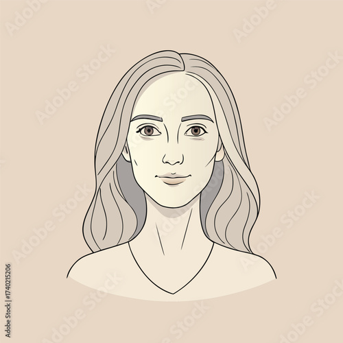 Serene woman with flowing gray hair in a delicate line art style, perfect for wellness and natural beauty themes