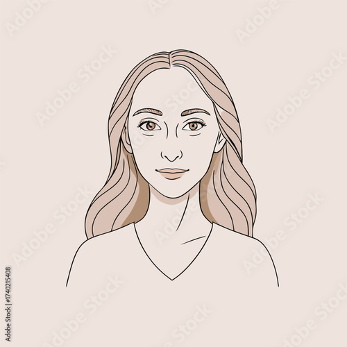 Charming young woman with wavy blonde hair in a simple line art style, ideal for beauty blogs and minimalist designs