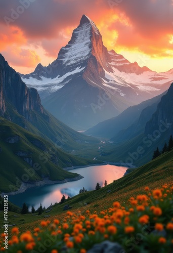 Scenic Majestic Mountain Landscape Golden Hour Glow with Vibrant Colors and Transcendent Atmosphere