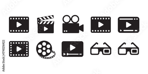 editable film and video icon kit play button progress bar film reel clapperboard monitor vector ai eps