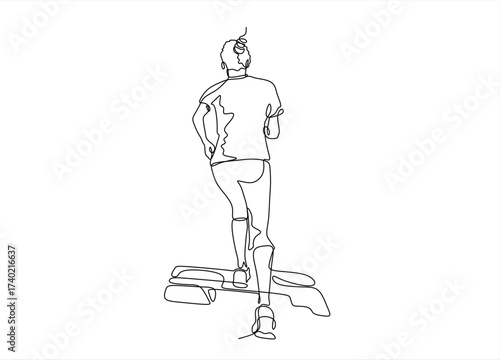 Woman is depicted in a continuous line drawing, Aerobic sport girl exercise for modern healthy lifestyle, Continuous one line drawing. Hand drawn one line vector. Editable stroke	