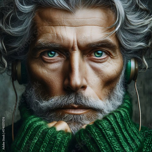 Older man in green sweater