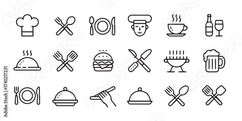 editable vector food icons 16 black outline symbols for menus apps websites restaurant branding