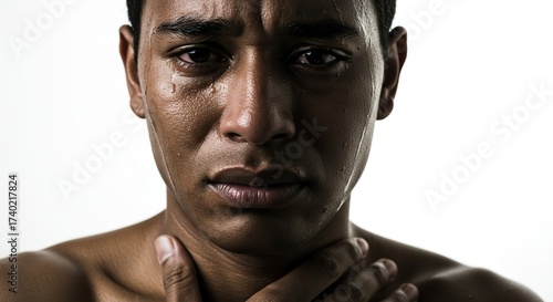 Close Up Portrait of a Sweating Man Showing Distress Emotion Isolated on Transparent Background