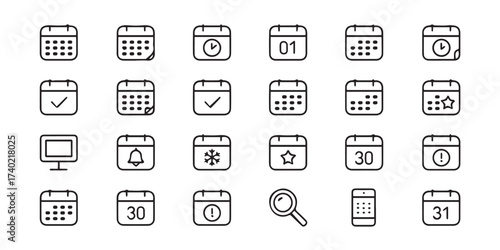 calendar glyphs vector collection date clock bell star checkmark search exclamation for ui ux