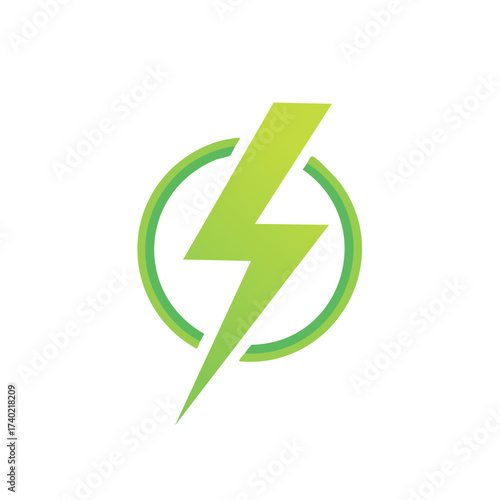 Dynamic Green Lightning Bolt Icon within a Circle representing Energy and Power