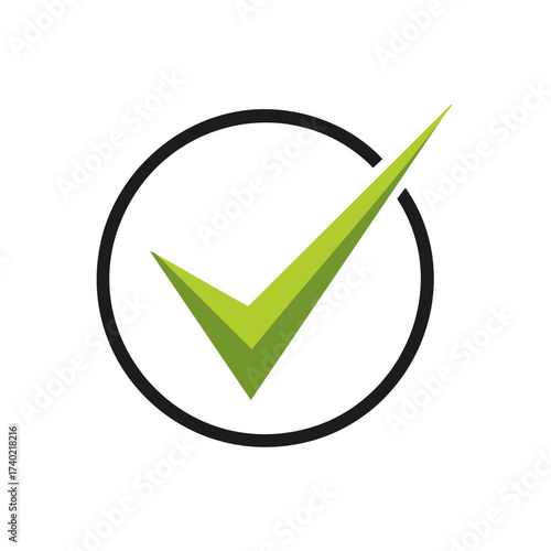 Icon of a green check mark inside a black circle symbolizing correctness or validation