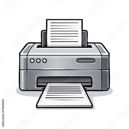Vector illustration of a classic office printer machine printing a paper document