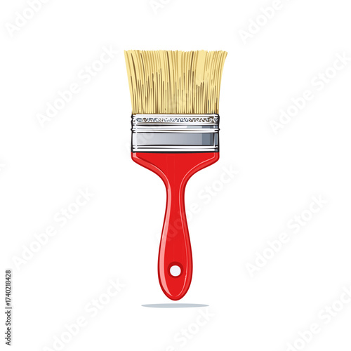 Detailed Vector Illustration of a Single Red Handled Paintbrush Tool for Painting and Home Renovation
