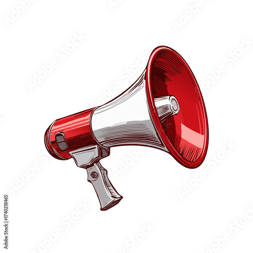 Red and White Megaphone Handheld Communication Device Loudhailer