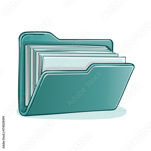 Stylized Teal Folder Illustrating Files and Documents for Office Organization