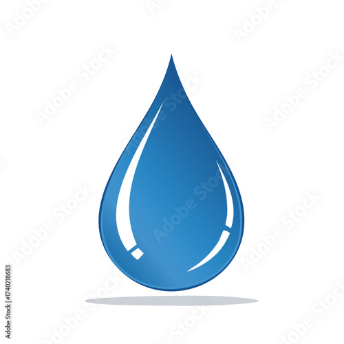 Refreshing blue water droplet with glossy highlights symbolizing purity and conservation.