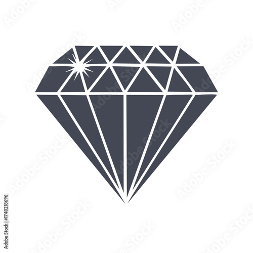 Stylized dark gray diamond gem with sparkling facets and sharp edges
