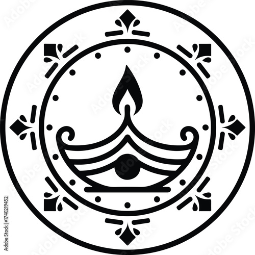 Deepavali Symbol: A meticulously crafted illustration depicts the symbolic imagery of Deepavali, conveying a message of illumination, positivity, and the triumph of light over darkness.