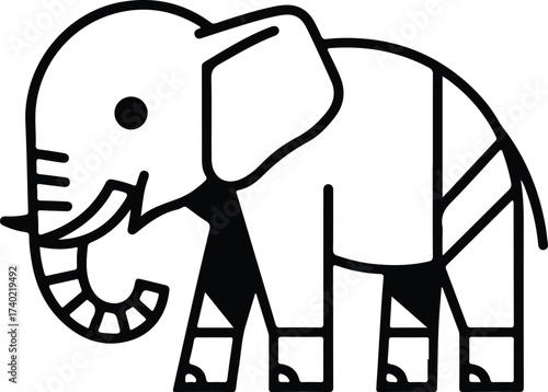 Stylized Elephant: A minimalist depiction of a majestic elephant, captured in bold black lines against a stark, unadorned ground, its form simplified yet evocative.