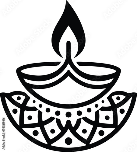 Diya (Oil Lamp) with an ornate and symbolic touch: A simple yet captivating depiction of a traditional diya, radiating light and warmth through its stylized design.