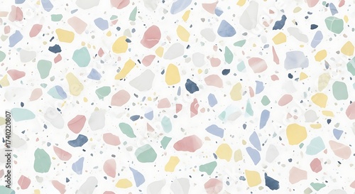 Wallpaper Mural Pastel Terrazzo Pattern - Colorful Stone Fragments on White Background. Torontodigital.ca
