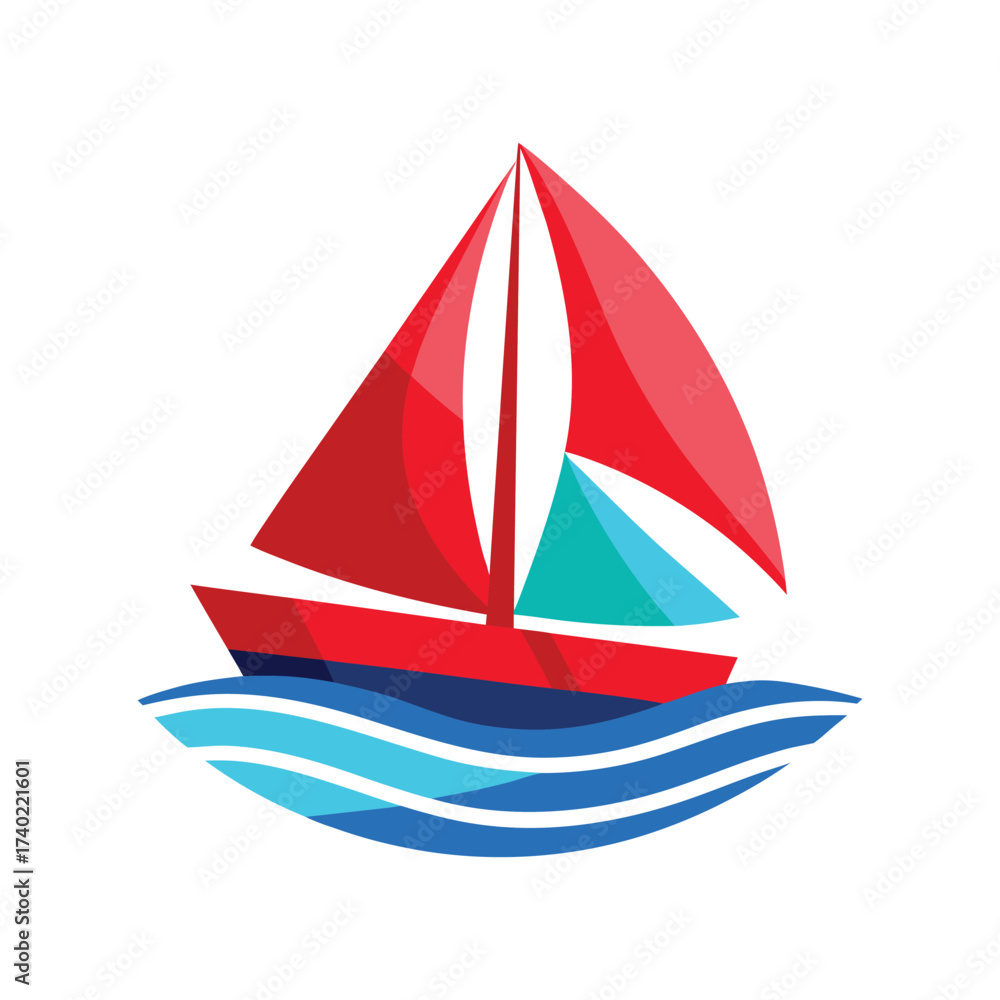 Fototapeta premium Modern Sailboat on Sea Line Art Vector Illustration