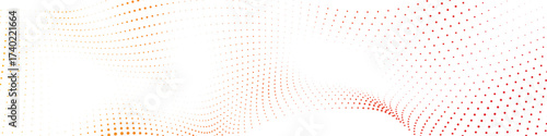 Vibrant dynamic orange to red dot pattern creating an intricate abstract wave on a pristine white backdrop a captivating digital artwork showcasing lively movement and modern design