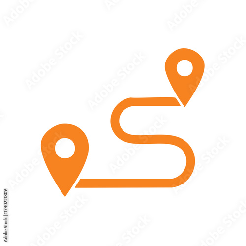 Orange location pin markers with connected path for journey or travel concept.