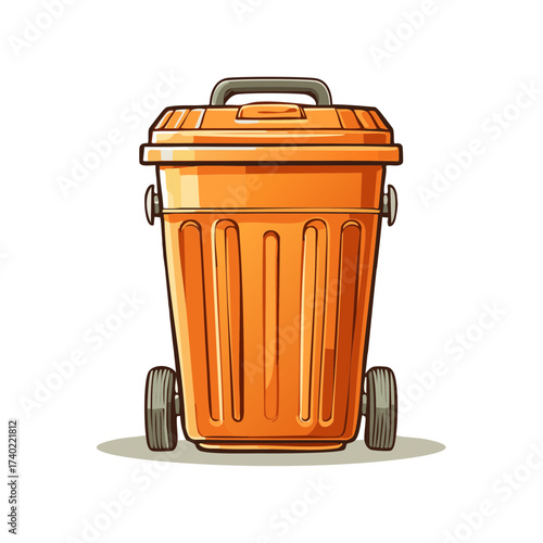 Orange wheeled trash can vector illustration for waste management and garbage disposal