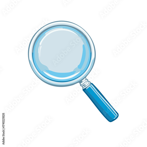 Blue handled magnifying glass illustration for search, inspection, and discovery