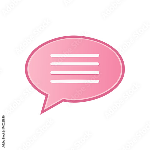 Pink speech bubble icon representing chat message or menu button graphic element