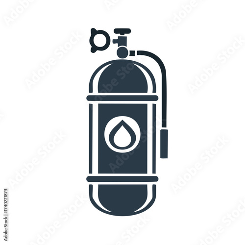 Oxygen Cylinder Graphic Icon Illustrating Medical, Industrial or Emergency Usage of Pressurized Gas Source.