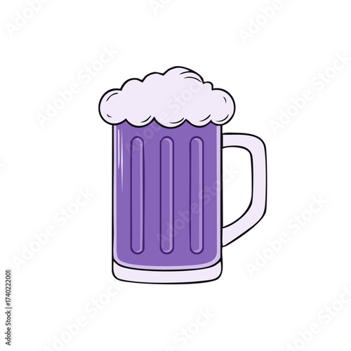 Illustrated Purple Beer Mug Topped with Frothy Head for Design Compositions and Beverage Mockups