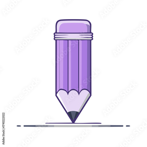 A purple pencil with an eraser drawing a simple line on a white background