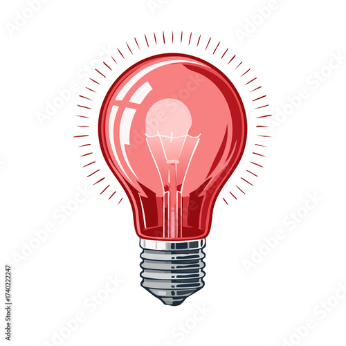 A glowing red light bulb vector illustration symbolizing a bright idea or innovation concept