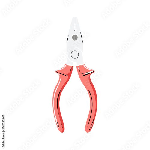 Close up illustration of a pair of pointed nose pliers with red handles