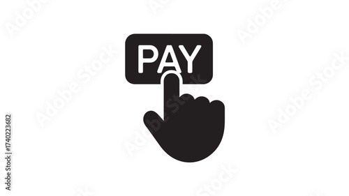 Pay button icon with finger pressing simple flat vector illustration for online shopping and e-commerce isolated on white background