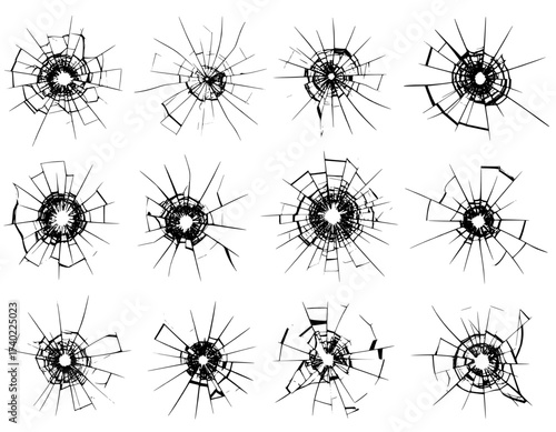 set of vector broken glass effect White background 