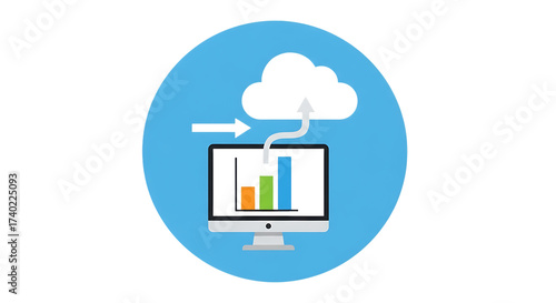 Vector art of cloud data analysis on computer screen