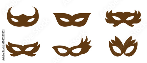 Superhero or thief mask with eye slits vector black icon set. Masquerade costume mask silhouette hidden villain or burgar face. Simple design carnival incognito party masque clip art illustration. eps